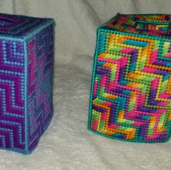 Zig Zag Handmade Needlepoint Tissue Box Covers - Picture 2 of 4